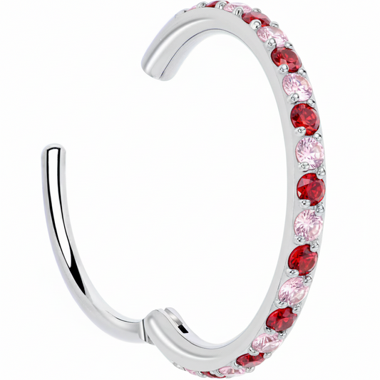 20G Micro Gem Titanium Hinged Nose Hoop - Pink Red Nose Ring