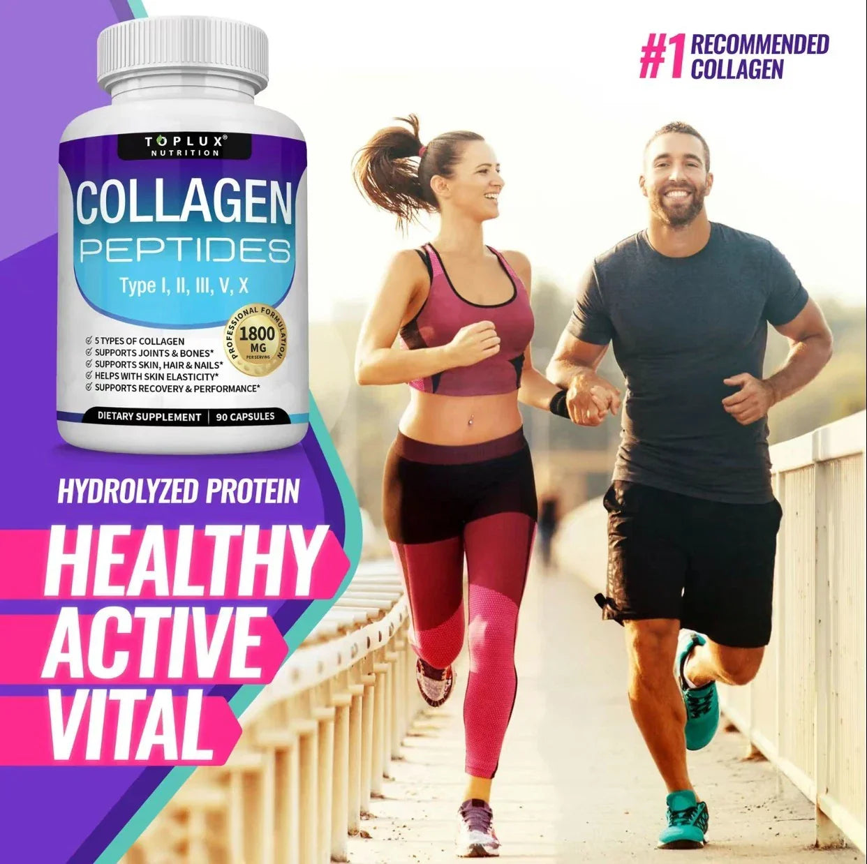 Toplux Nutrition Collagen Peptides 5 Types 1800mg Premium Collagen Complex Caps