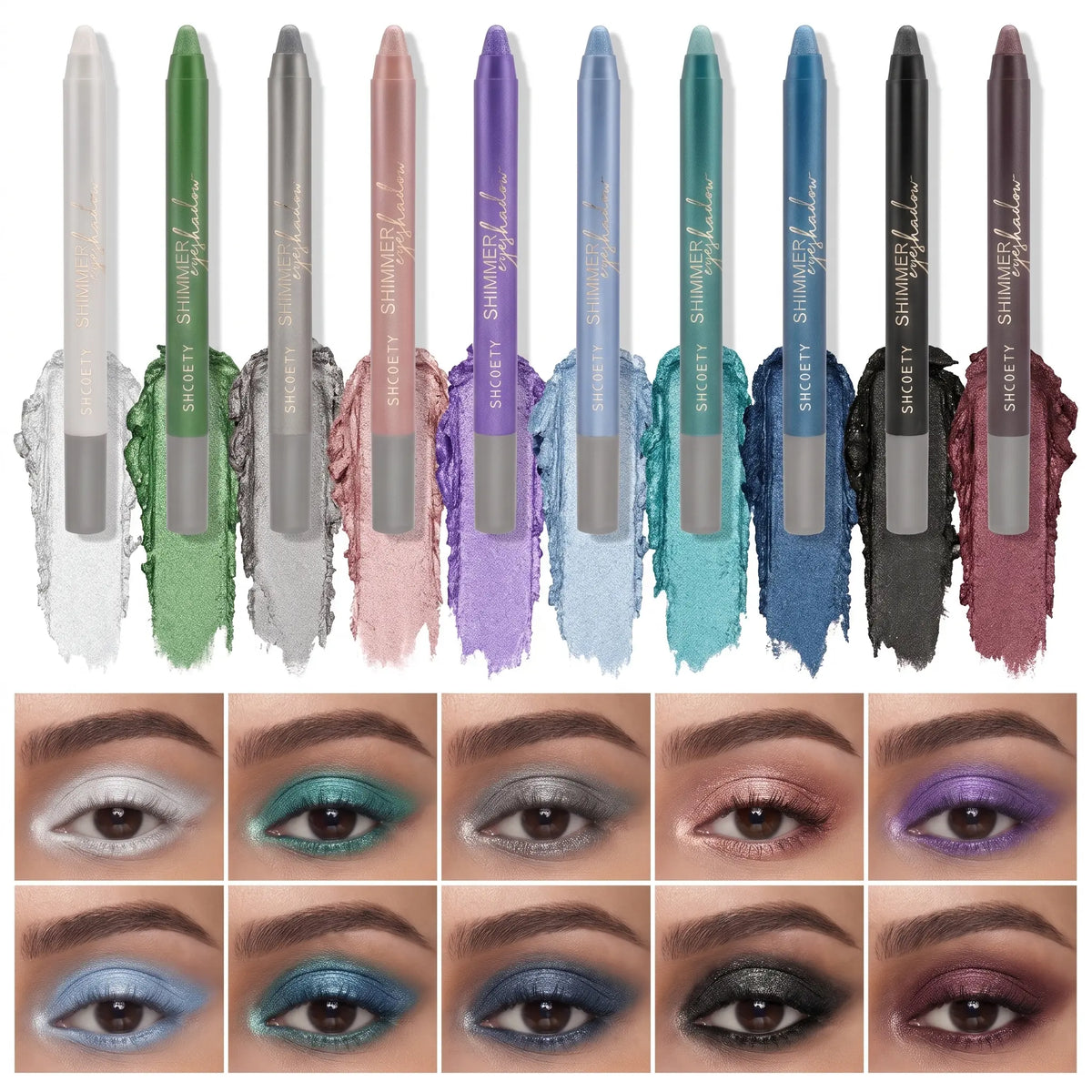 10-Color 3-in-1 Eyeshadow Stick, High Pigment Shimmer  Makeup Pen, Cream-to-Powder Waterproof Long-Lasting Formula, One-Swipe Easy Glide, Blendable Multi-Use Eyeshadow, Highlighter & Eyeliner #sohochiic chocolate eye liner
