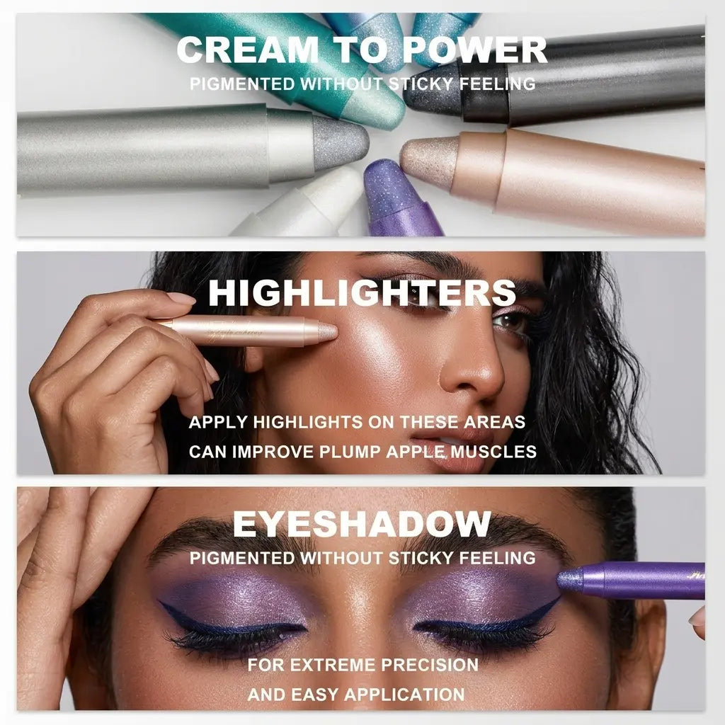 10-Color 3-in-1 Eyeshadow Pen for Beginners, Creamy Shimmer Eyeshadow Stick, High Pigment Waterproof Smudge-Proof Long-Lasting Makeup, One-Swipe Application, Blendable Multi-Use Highlighter & Eyeliner #sohochic eye liner chocolate