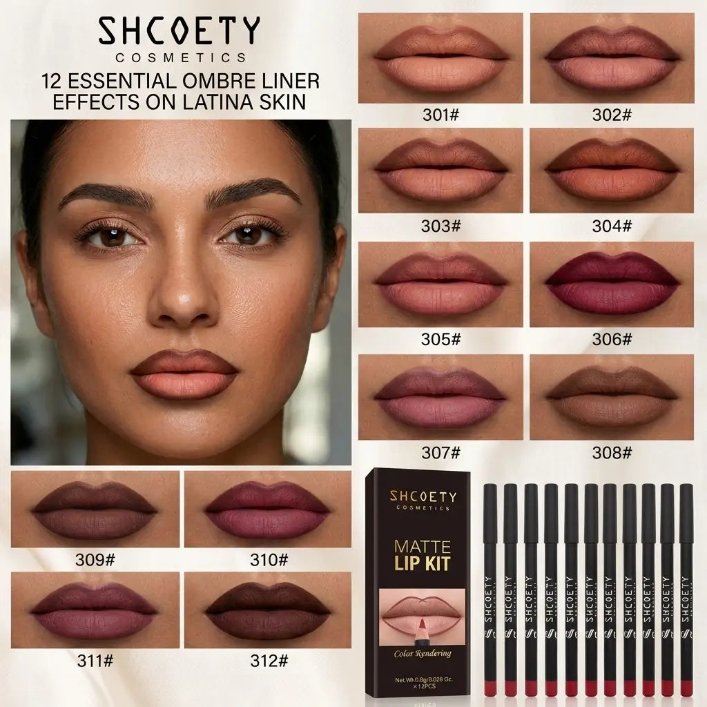 12-Piece 2-in-1 Lipliner & Lipstick Contour Combo Kit - Waterproof Creamy Matte 13.5cm Pencils, Long-Lasting Smooth Pigmented Multi-Pack with Vintage Nude, Brown, Mocha Shades for Youth, Flawless Finish (2-in-1 Hack) Makeup Chocolate sohochic