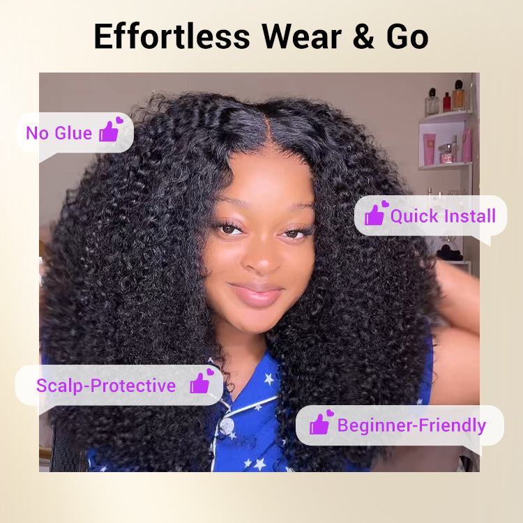 Beginner Friendly 200% Density Glueless 5x5 Closure Pre-Cut Lace Afro Curly Wig Flexi-Fit Drawstring Cap