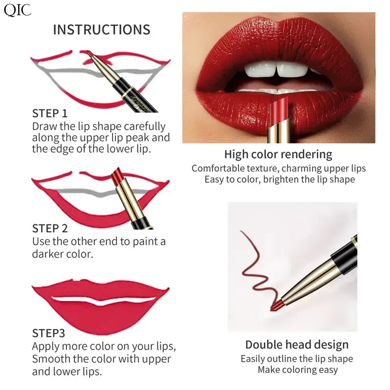 2-in-1 Matte Lipstick & Creamy Lipliner Pen, Regular Edition, Long-Lasting, Non-Smudge Waterproof, Smudge-Proof, High-Pigment, Full-Coverage, Smooth, Alcohol-Free Daily Beauty Makeup for Back to School Youth