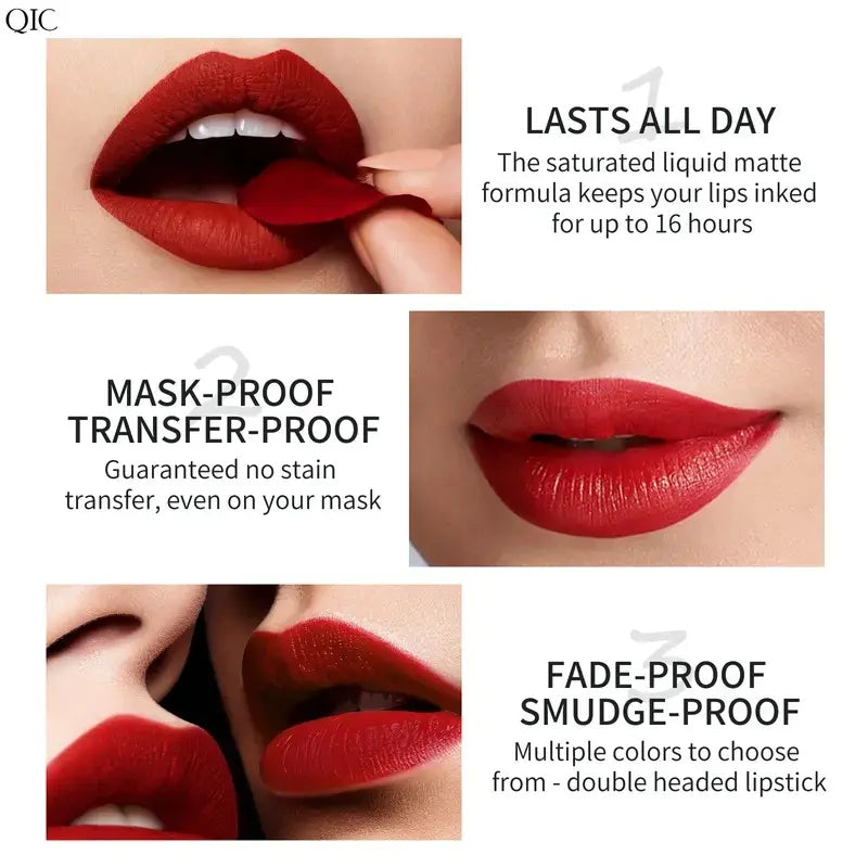 2-in-1 Matte Lipstick & Creamy Lipliner Pen, Regular Edition, Long-Lasting, Non-Smudge Waterproof, Smudge-Proof, High-Pigment, Full-Coverage, Smooth, Alcohol-Free Daily Beauty Makeup for Back to School Youth