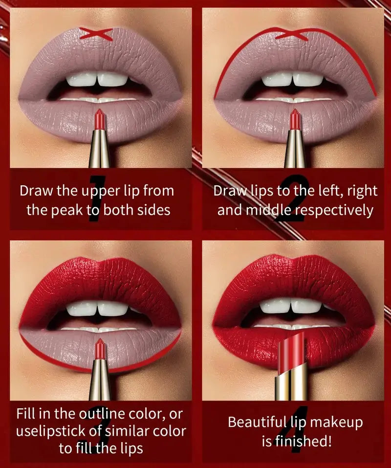 2-in-1 Matte Lipstick & Creamy Lipliner Pen, Regular Edition, Long-Lasting, Non-Smudge Waterproof, Smudge-Proof, High-Pigment, Full-Coverage, Smooth, Alcohol-Free Daily Beauty Makeup for Back to School Youth
