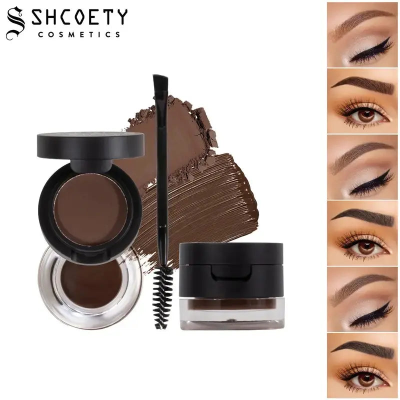 2-in-1 Waterproof Long-Lasting Eyebrow Pomade & Double-Layered Powder Kit, Cosmetic for Adults with All Skin Tones, Easy Application for Thin/Sparse Brows, Ash Brown 3D Brow Depth Eyebrow Thickener Beauty Product ,sohochic