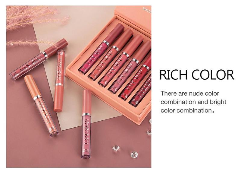 Long Lasting Lip Gloss Set, 6 Counts/set Matte Lipstick, Easy Coloring Lip Sticks, Suitable for All Occasions Lip Makeup, Girls and Women Makeup Accessories, Cosmetic