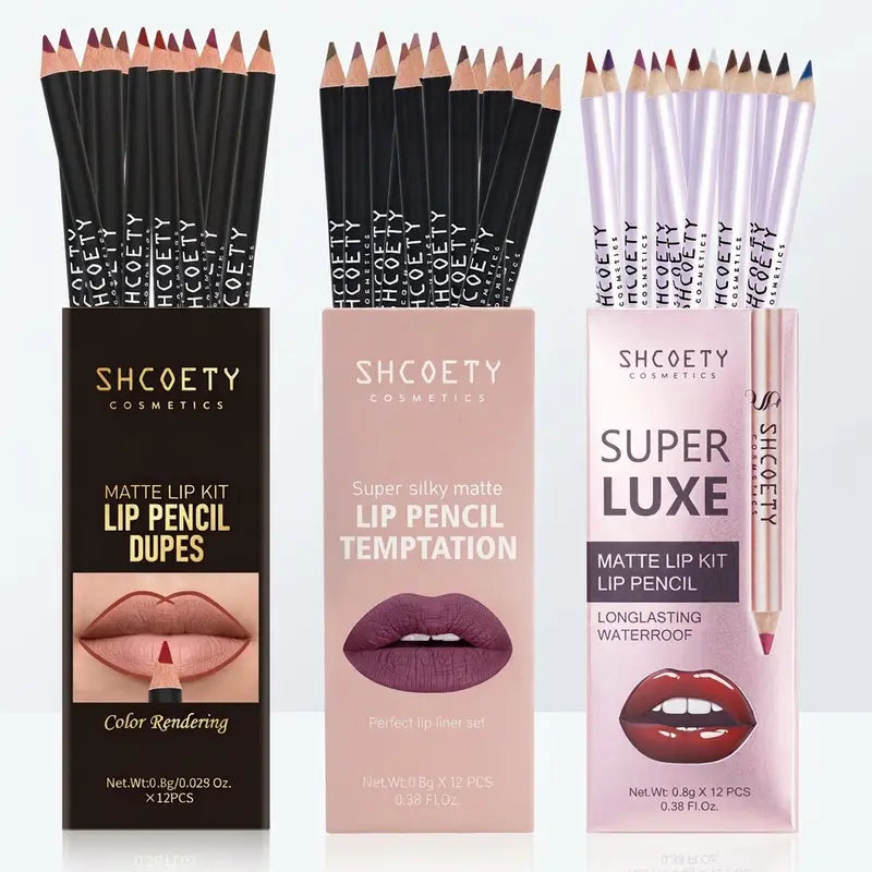12-Piece 2-in-1 Lipliner & Lipstick Contour Combo Kit - Waterproof Creamy Matte 13.5cm Pencils, Long-Lasting Smooth Pigmented Multi-Pack with Vintage Nude, Brown, Mocha Shades for Youth, Flawless Finish (2-in-1 Hack) Makeup Chocolate sohochic