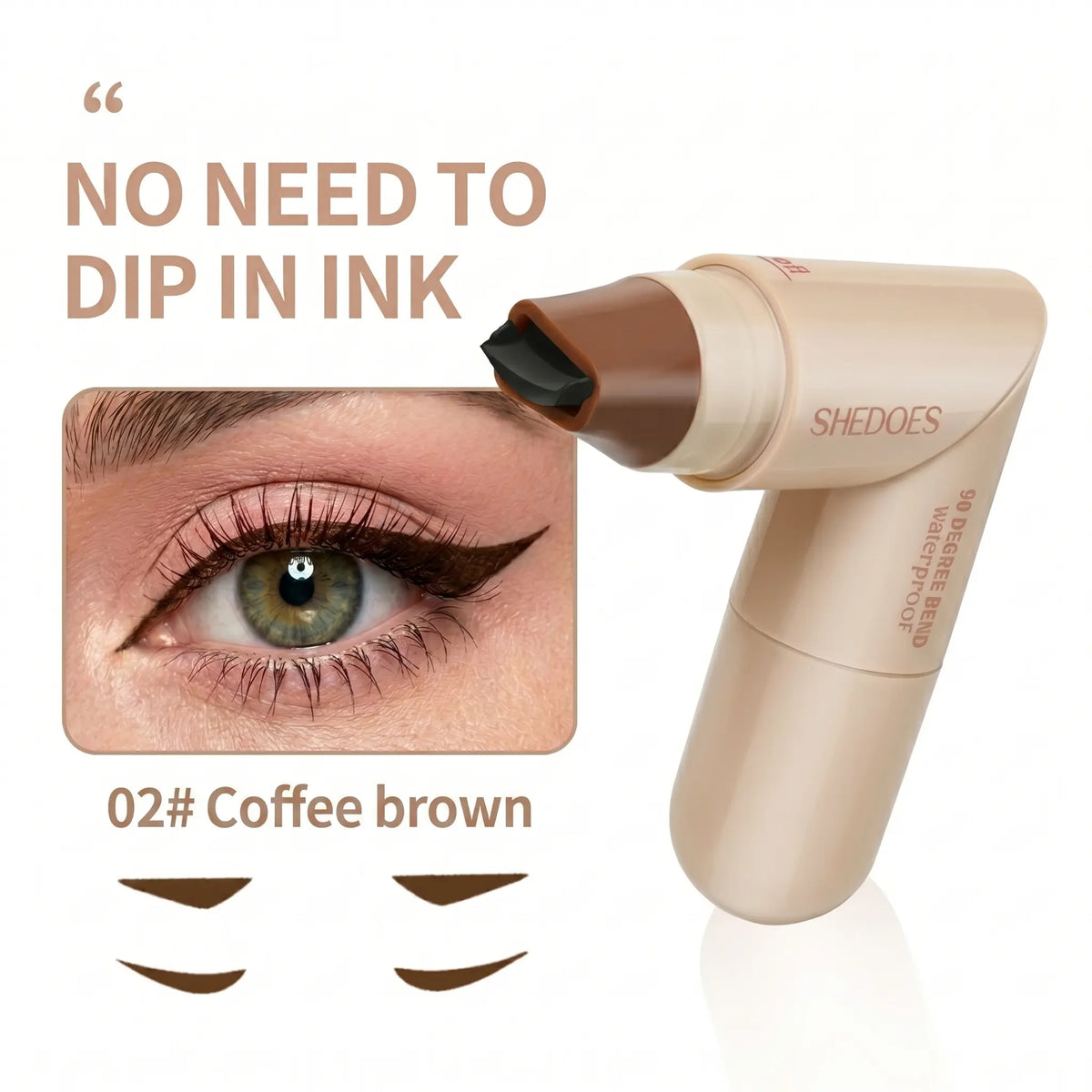 2-in-1 90° Rotating Winged Eyeliner Stamp Pen, Dual-Ended Eyeliner Shades Pen with Built-In Liner - Smooth, Aesthetic, Youth-Focused, Waterproof, Long-Lasting, Precision Tool for All Eye Shapes & Everyday Clean Girl (Natural Light Brown & Black)