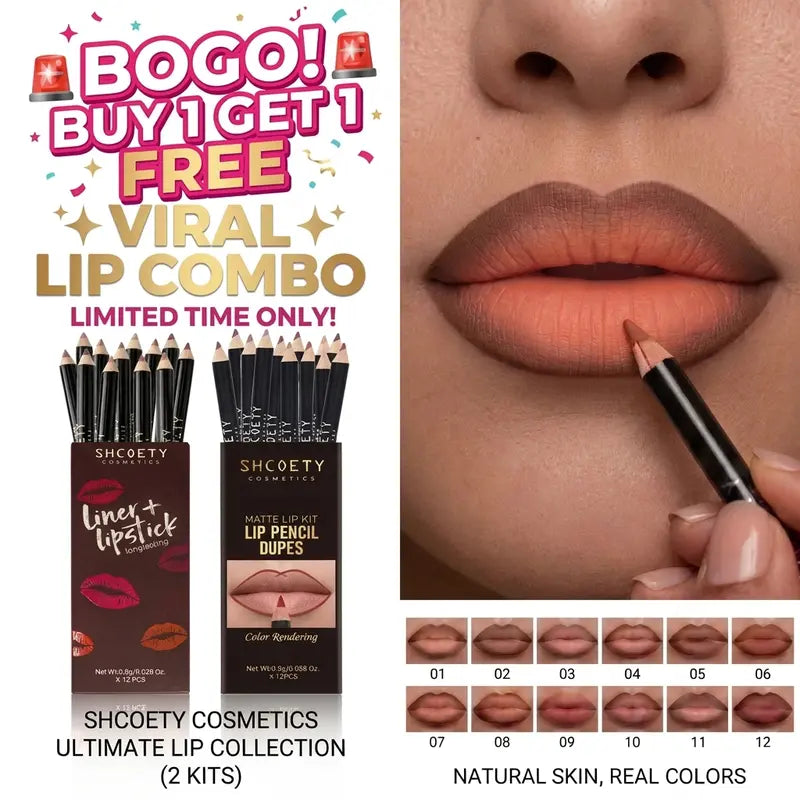 12-Shade Precision Ombré Lip Liner Set - Waterproof, Smudge-Proof, Transfer-Proof Ultra Creamy Matte Lip Pencils with Shade Guide, 3D Plumping Contour, Daily Blendable Moisturizing Beauty Products for All Skin Types - Nude Mauve Brown Makeup Gift