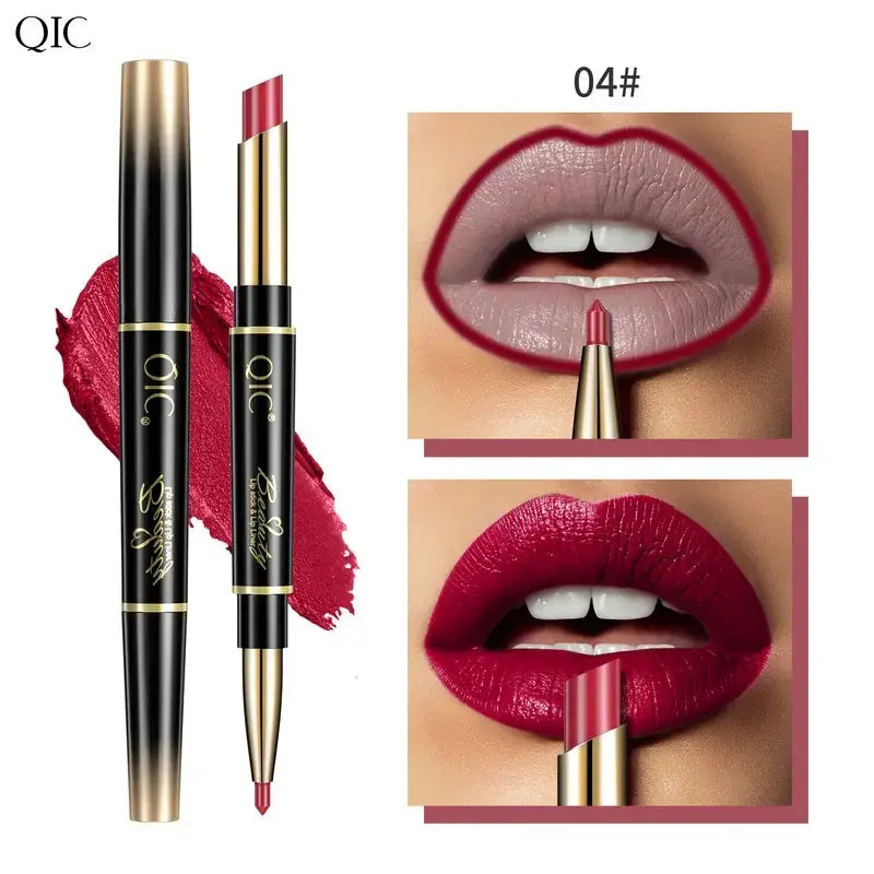 2-in-1 Matte Lipstick & Creamy Lipliner Pen, Regular Edition, Long-Lasting, Non-Smudge Waterproof, Smudge-Proof, High-Pigment, Full-Coverage, Smooth, Alcohol-Free Daily Beauty Makeup for Back to School Youth