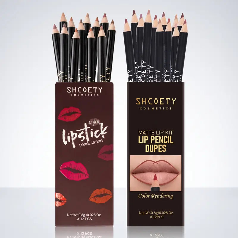 12-Shade Precision Ombré Lip Liner Set - Waterproof, Smudge-Proof, Transfer-Proof Ultra Creamy Matte Lip Pencils with Shade Guide, 3D Plumping Contour, Daily Blendable Moisturizing Beauty Products for All Skin Types - Nude Mauve Brown Makeup Gift