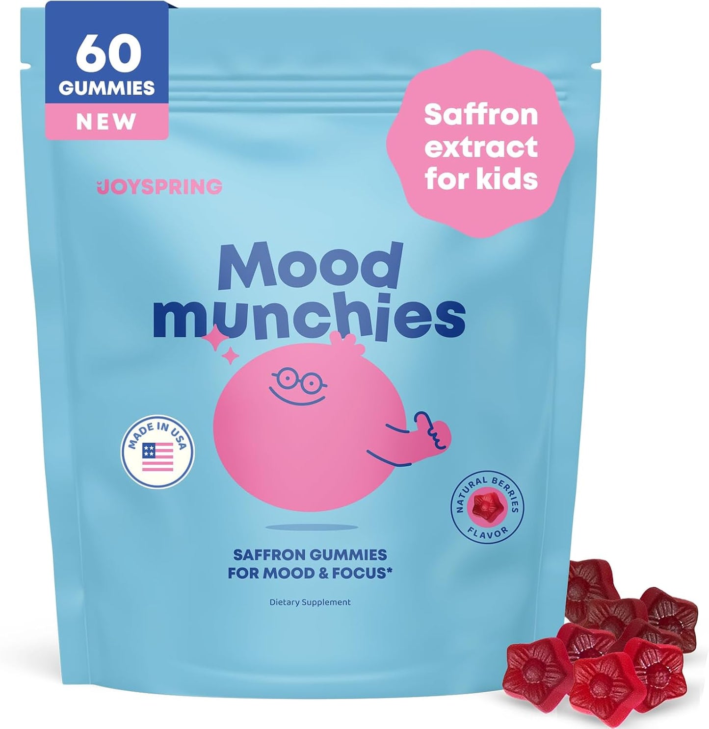 JoySpring Mood Magic for Kids – Natural Mood Support Pixie Sticks Candy with Saffron Extract, Magnesium Citrate & Vitamin D3 | Sugar-Free Powder Drink or Candy | 25 Servings | 4+ Years