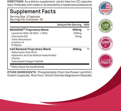 NAD+ for Women – Advanced Anti-Aging & Cellular Energy Formula with β-NAD+, Resveratrol & CoQ10 | Radiant Skin, Vitality & Renewal Support – 60 Capsules