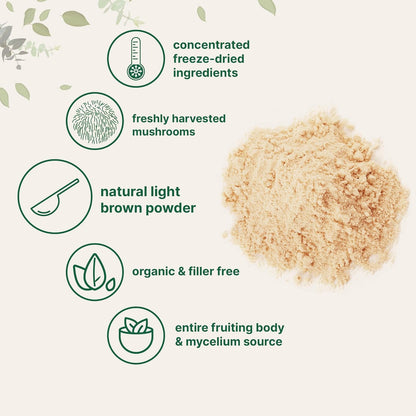 Organic Lion‘s Mane Mushroom Powder 50:1 Extract | 8oz US Grown Sustainable | Mental Clarity, Focus & Immune Support | Vegan