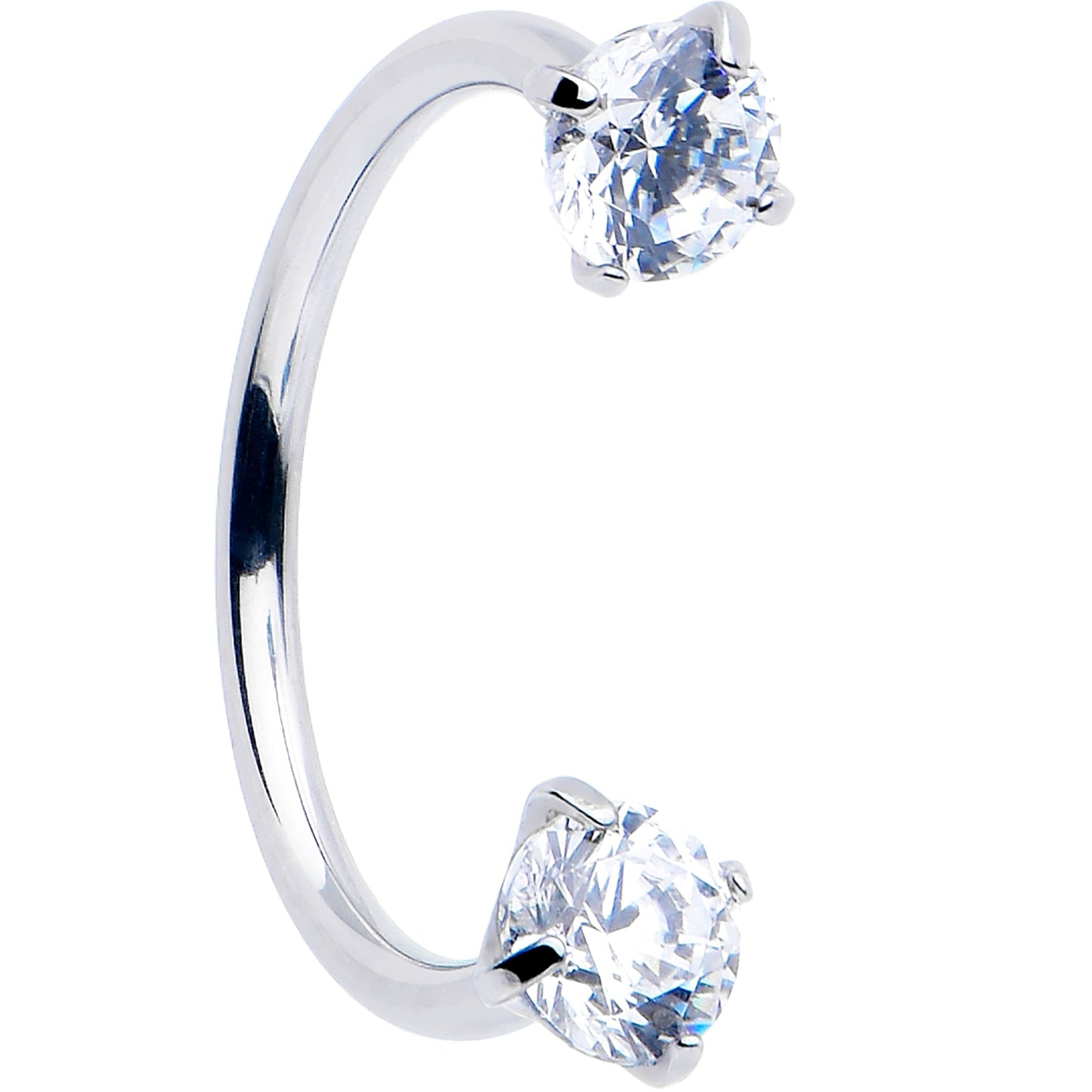 Double Gem Titanium Horseshoe Nose Ring -  Internally Threaded Solid Titanium CZ Horseshoe Nose Hoop