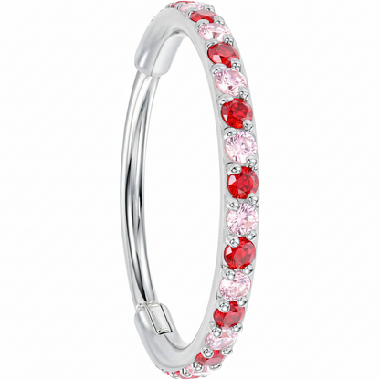 20G Micro Gem Titanium Hinged Nose Hoop - Pink Red Nose Ring
