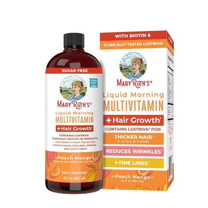 Liquid Multivitamin+Hair Growth | Clinically Tested for Thicker Hair & Facial Wrinkles in Women |  Lustriva Hair Growth Supplement | Peach Mango 30 Fl Oz