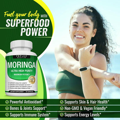Moringa Capsules 1200mg – Pure Oleifera Leaf Superfood for Immune & Skin Health | Vegan, Non-GMO | 90 Capsules-Shop