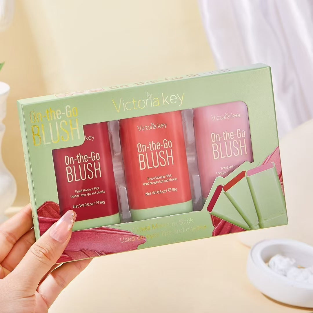 3-in-1 Blush Stick 3-Piece Set - Red Orange Pink Shades for Special Occasions - Perfect for Black Friday Thanksgiving or Christmas