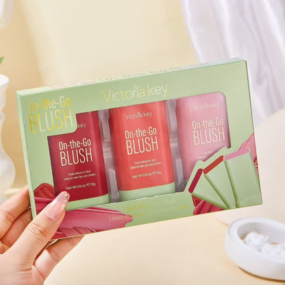 3-in-1 Blush Stick 3-Piece Set - Red Orange Pink Shades for Special Occasions - Perfect for Black Friday Thanksgiving or Christmas