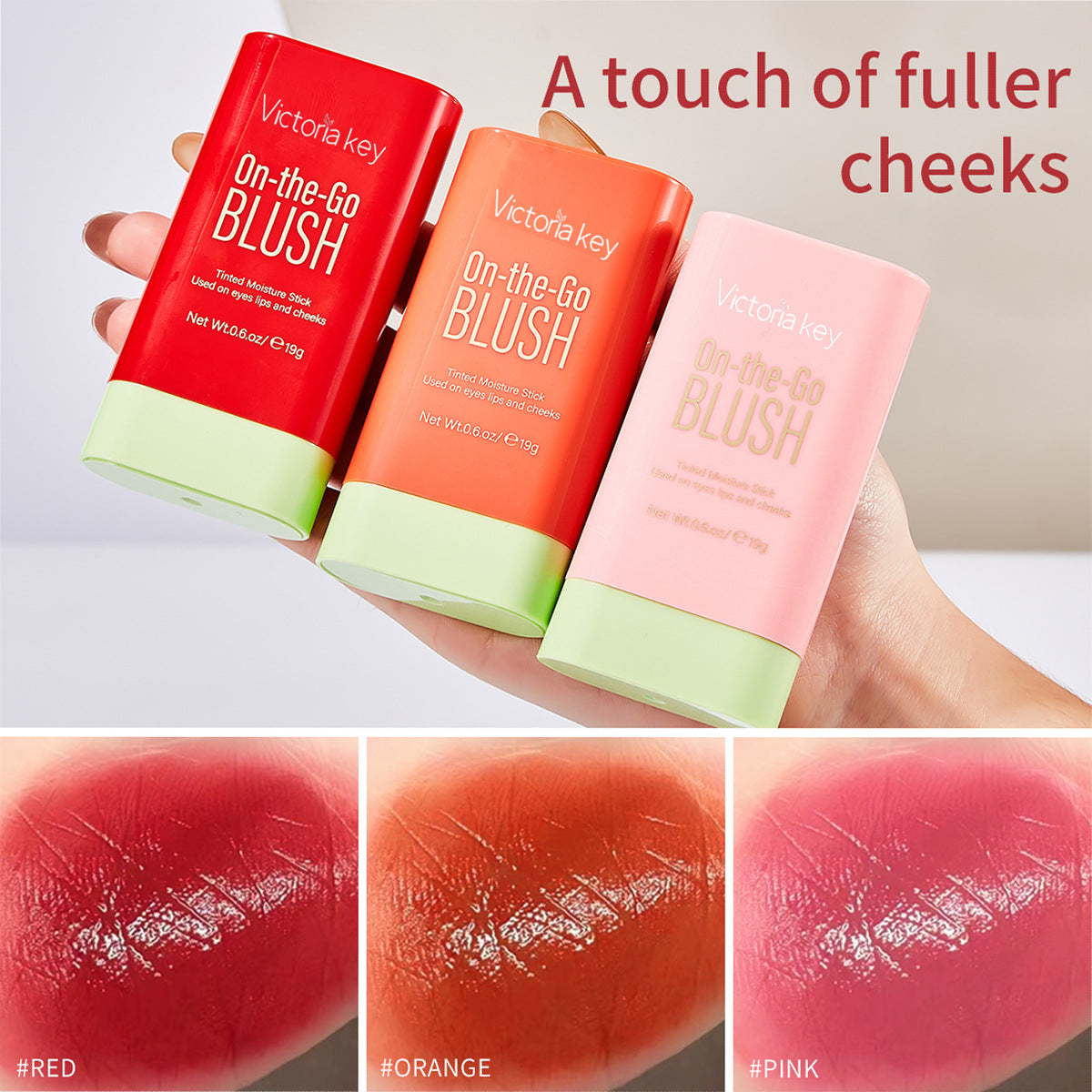 3-in-1 Blush Stick 3-Piece Set - Red Orange Pink Shades for Special Occasions - Perfect for Black Friday Thanksgiving or Christmas