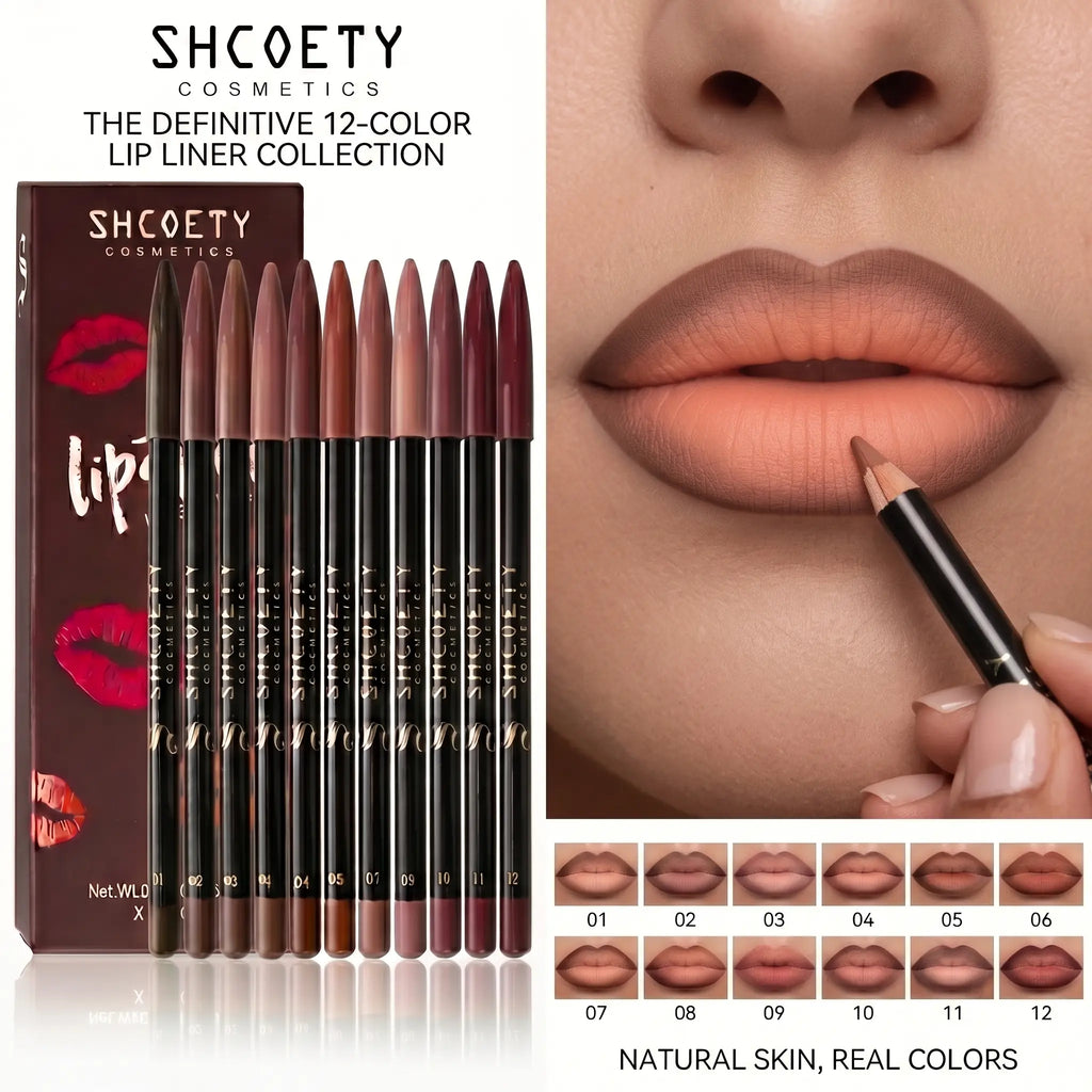 12-Shade Precision Ombré Lip Liner Set - Waterproof, Smudge-Proof, Transfer-Proof Ultra Creamy Matte Lip Pencils with Shade Guide, 3D Plumping Contour, Daily Blendable Moisturizing Beauty Products for All Skin Types - Nude Mauve Brown Makeup Gift