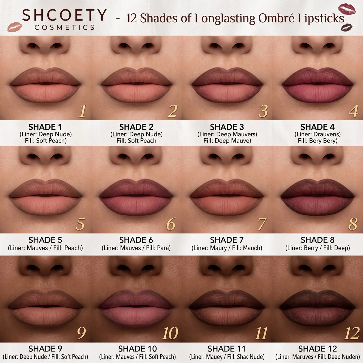 12-Shade Precision Ombré Lip Liner Set - Waterproof, Smudge-Proof, Transfer-Proof Ultra Creamy Matte Lip Pencils with Shade Guide, 3D Plumping Contour, Daily Blendable Moisturizing Beauty Products for All Skin Types - Nude Mauve Brown Makeup Gift
