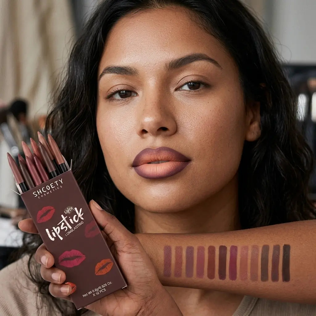 12-Shade Precision Ombré Lip Liner Set - Waterproof, Smudge-Proof, Transfer-Proof Ultra Creamy Matte Lip Pencils with Shade Guide, 3D Plumping Contour, Daily Blendable Moisturizing Beauty Products for All Skin Types - Nude Mauve Brown Makeup Gift