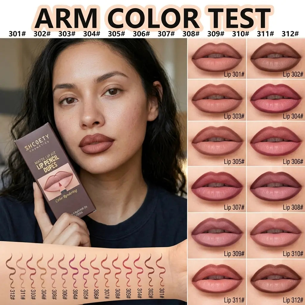 12-Shade Precision Ombré Lip Liner Set - Waterproof, Smudge-Proof, Transfer-Proof Ultra Creamy Matte Lip Pencils with Shade Guide, 3D Plumping Contour, Daily Blendable Moisturizing Beauty Products for All Skin Types - Nude Mauve Brown Makeup Gift