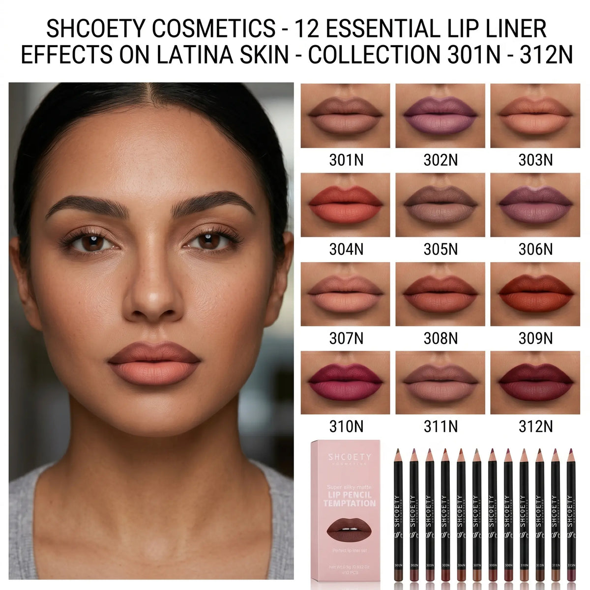 12-Shade Precision Ombré Lip Liner Set - Waterproof, Smudge-Proof, Transfer-Proof Ultra Creamy Matte Lip Pencils with Shade Guide, 3D Plumping Contour, Daily Blendable Moisturizing Beauty Products for All Skin Types - Nude Mauve Brown Makeup Gift