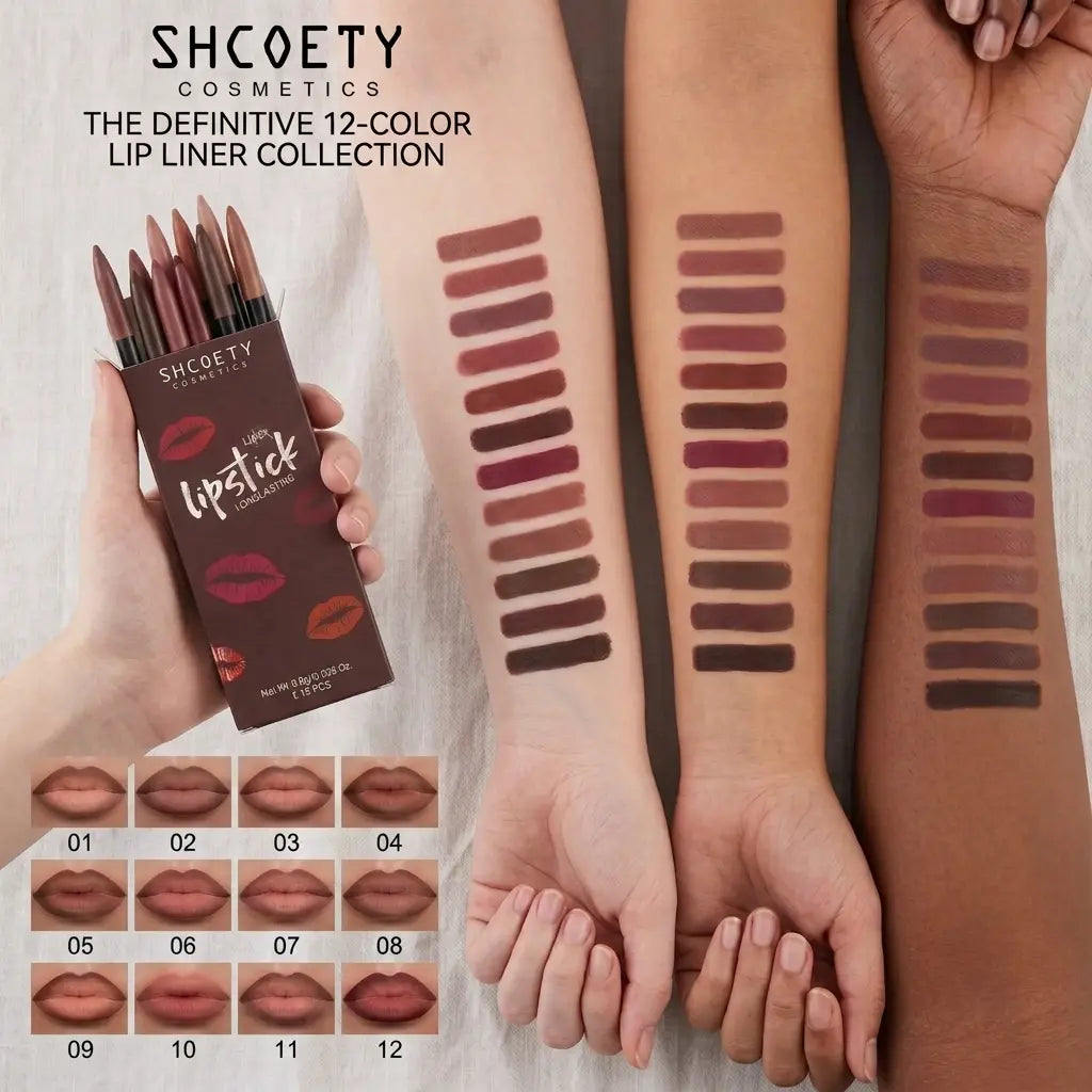 12-Shade Precision Ombré Lip Liner Set - Waterproof, Smudge-Proof, Transfer-Proof Ultra Creamy Matte Lip Pencils with Shade Guide, 3D Plumping Contour, Daily Blendable Moisturizing Beauty Products for All Skin Types - Nude Mauve Brown Makeup Gift