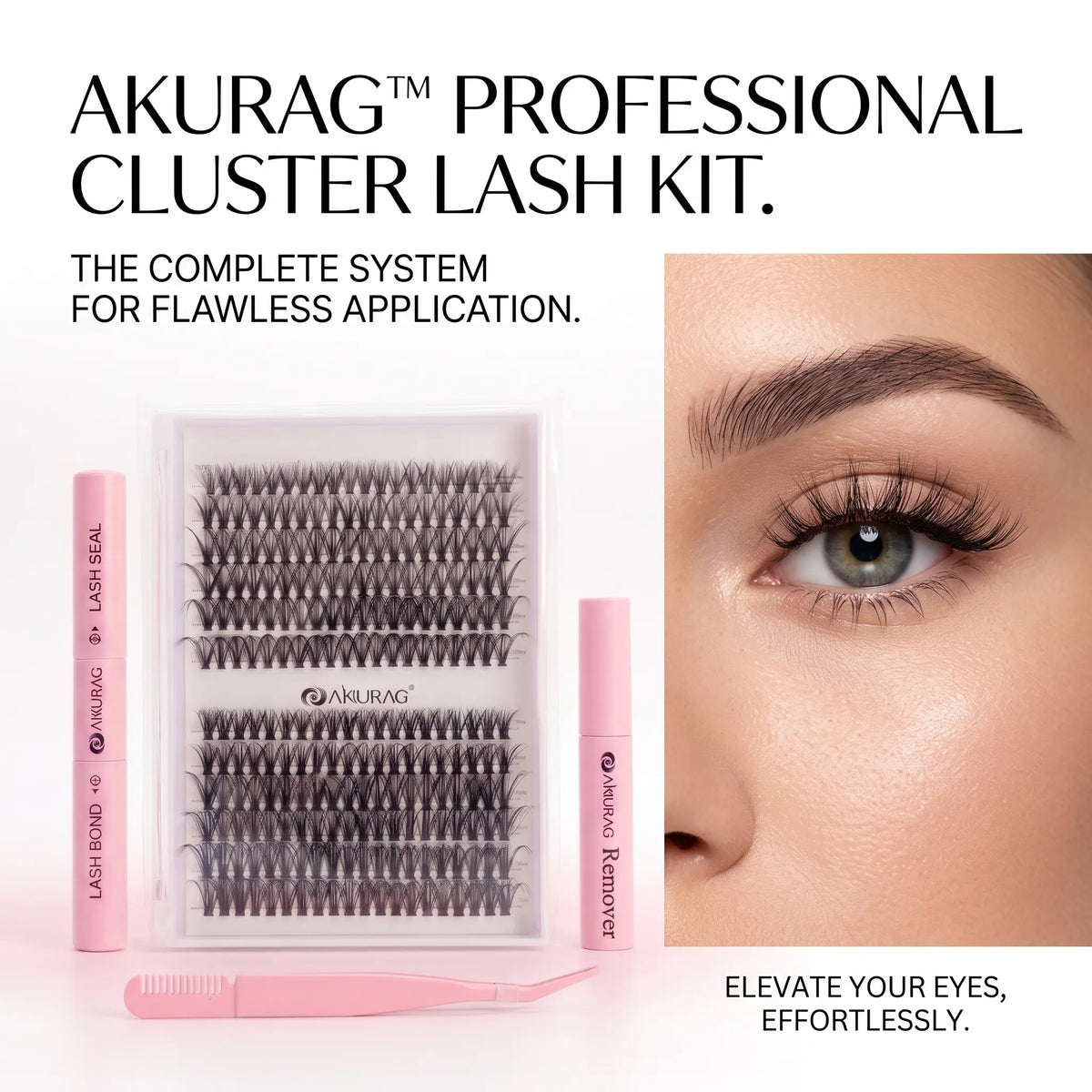 DIY Lash Cluster Extension Mix Lash Kit - 240pcs Beginner-Friendly Soft Cluster Eyelashes, Latex-Free Gentle Bond & Seal, 4-in-1 Easy-Apply Wispy Flawless Volumized Falsies, Removal Tool, Precision Tweezers for Salon, Back-to-School