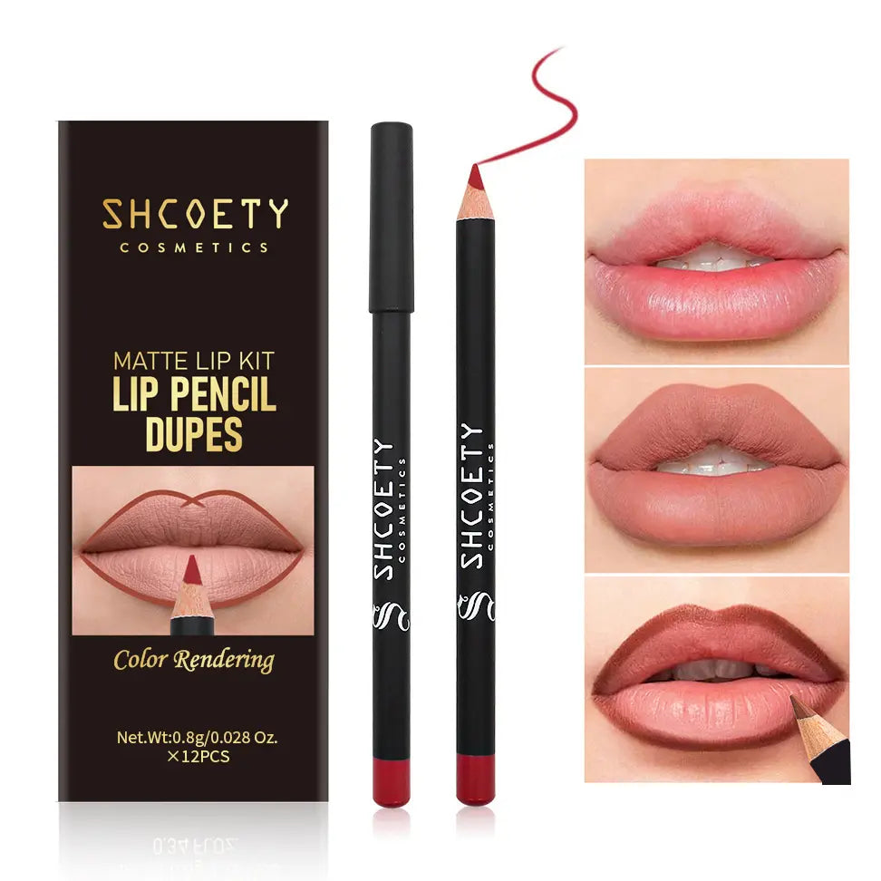 12-Shade Precision Ombré Lip Liner Set - Waterproof, Smudge-Proof, Transfer-Proof Ultra Creamy Matte Lip Pencils with Shade Guide, 3D Plumping Contour, Daily Blendable Moisturizing Beauty Products for All Skin Types - Nude Mauve Brown Makeup Gift