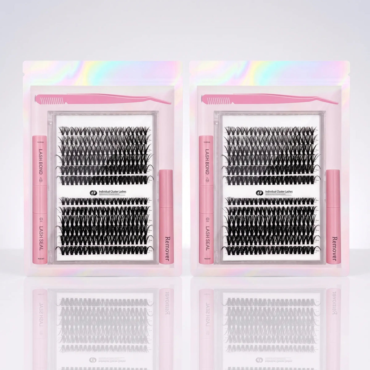 DIY Lash Cluster Extension Mix Lash Kit - 240pcs Beginner-Friendly Soft Cluster Eyelashes, Latex-Free Gentle Bond & Seal, 4-in-1 Easy-Apply Wispy Flawless Volumized Falsies, Removal Tool, Precision Tweezers for Salon, Back-to-School