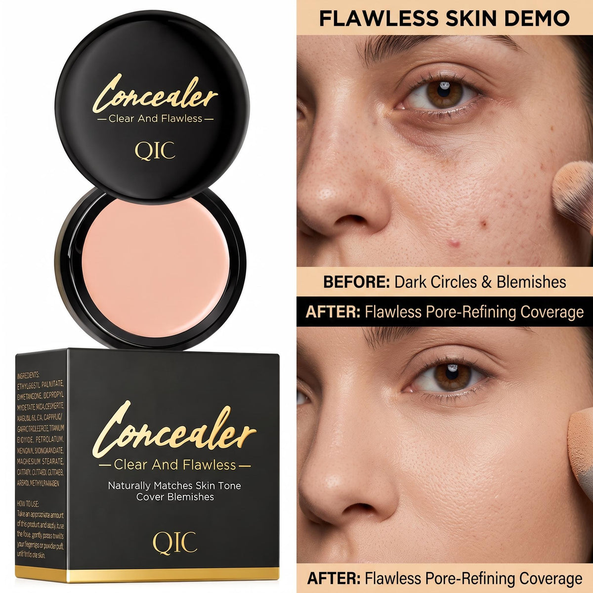 Silky Full Coverage Cream Concealer Pot - Under Eye Concealer for All Skin Types, Waterproof, Transfer-Proof, Crease-Resistant, Hydrating, Smooth Seamless Blend; Light Shade Blemish Eraser Balm (sohochic)