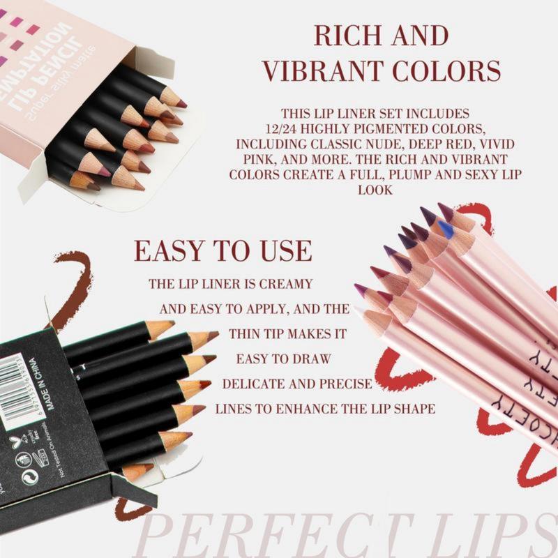12-Piece Matte Lip Liner Set | Precision Tip for Perfect Lips | Long-Lasting, Waterproof & Smudge-Proof | All Shades for Daily & Glam Looks