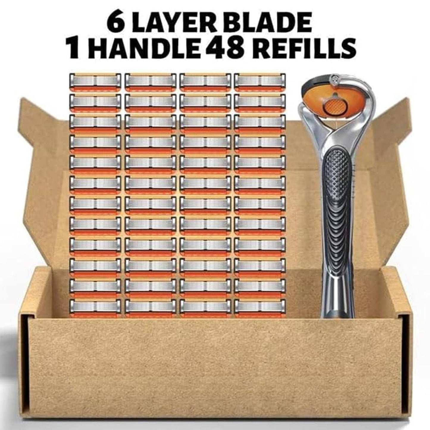 48-Piece Men's Razor Blade Replacement Set with Free Handle - Ultra Sharp Stainless Steel Blades for Smooth Shaving, Long Handle Double Edge Razor Blades, Travel Carry Handling Manual Shaver(24pcs)-Shop
