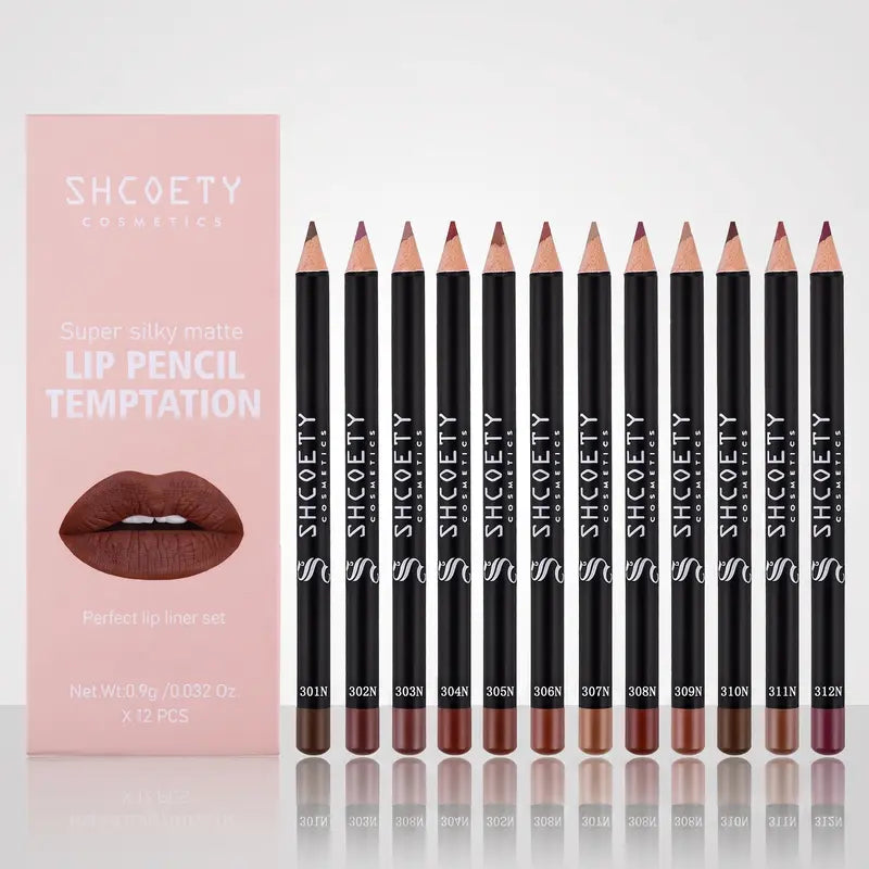 12-Shade Precision Ombré Lip Liner Set - Waterproof, Smudge-Proof, Transfer-Proof Ultra Creamy Matte Lip Pencils with Shade Guide, 3D Plumping Contour, Daily Blendable Moisturizing Beauty Products for All Skin Types - Nude Mauve Brown Makeup Gift