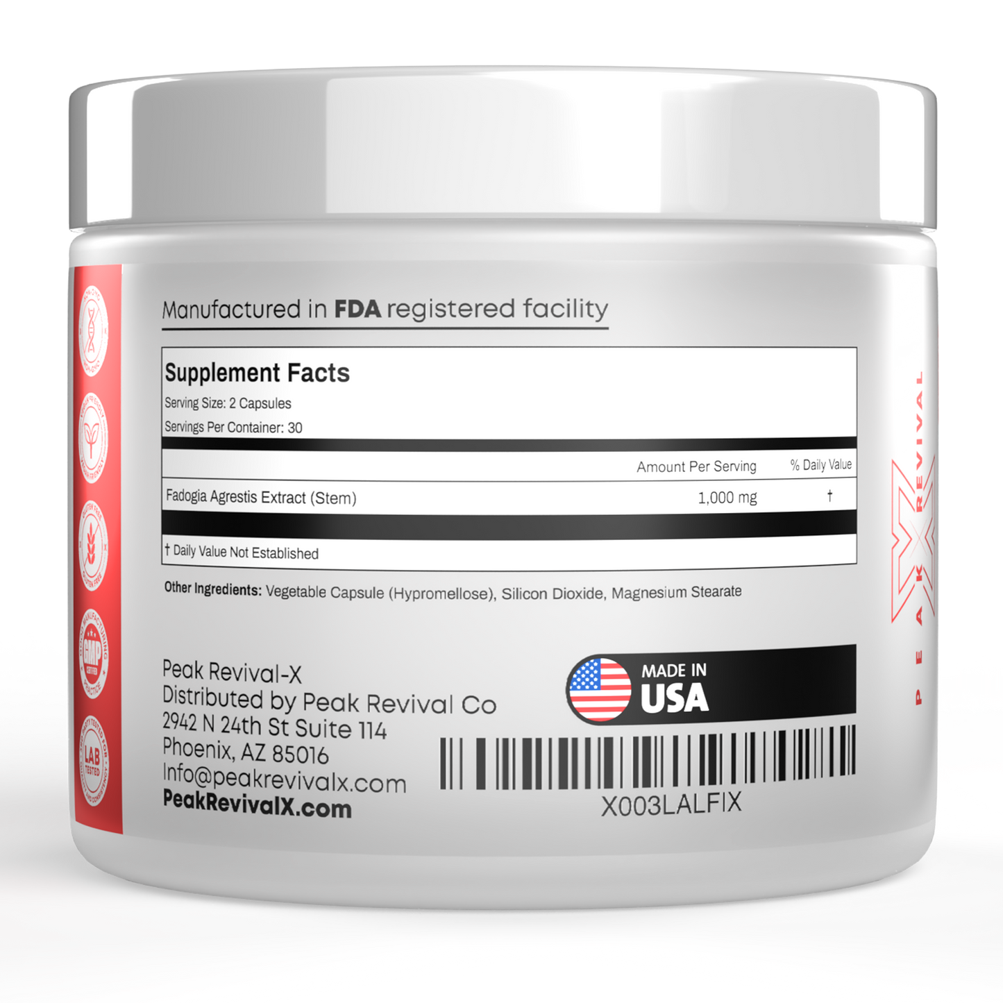 Peak Revival-X Fadogia Agrestis – 1000mg Botanical Extract – 60 Vegan Capsules