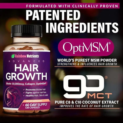 24-in-1 Advanced Hair Growth Vitamins | Biotin 10,000mcg, Collagen