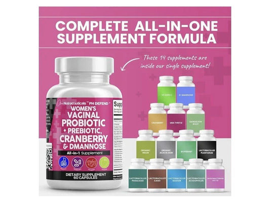 Clean Nutraceuticals Vaginal Probiotics for Women + Prebiotics 20 Billion Cranbe