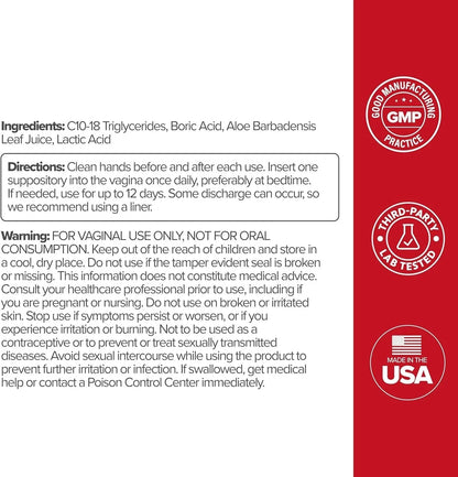 Boric Acid Vaginal Suppository – with Lactic Acid, and Aloe for Fast Relief and