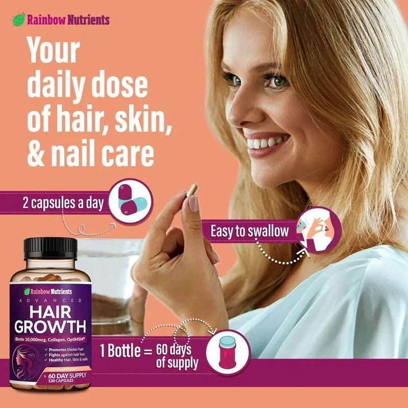 24-in-1 Advanced Hair Growth Vitamins | Biotin 10,000mcg, Collagen