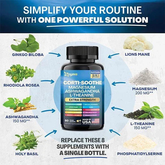 Zoyava Corti-Soothe Magnesium,Ashwagandha,Theanine-Adrenal Health, Stress Relief-Shop