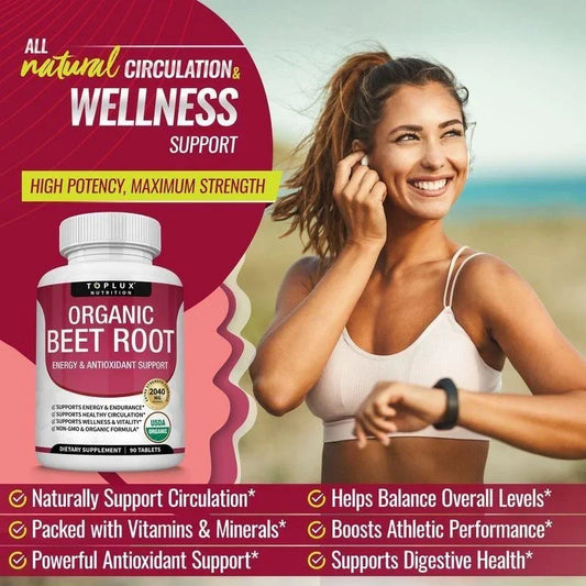 '-TopLux Organic Beet Root 2040mg –90Tablets – Energy, Circulation & Antioxidant