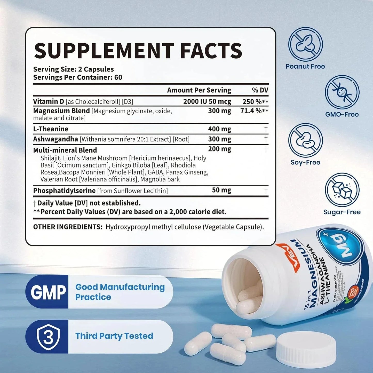 VEV DeepCalm 15 in 1 Magnesium Glycinate & Citrate Complex Capsules