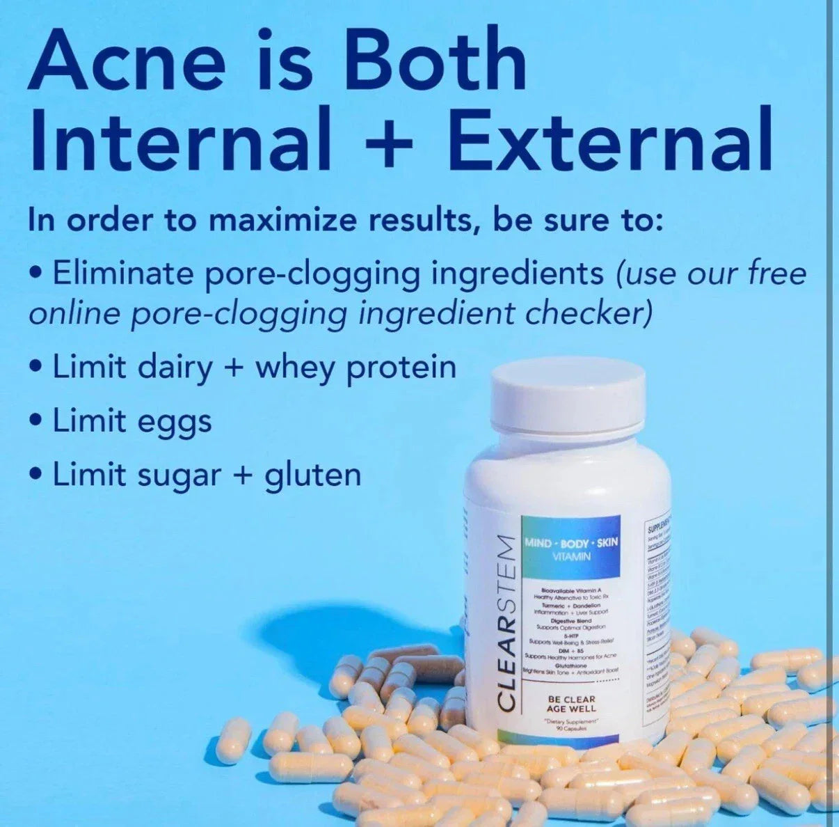Clearstem (age+acne) MIND-BODY-SKIN Vitamin 90 Capsules