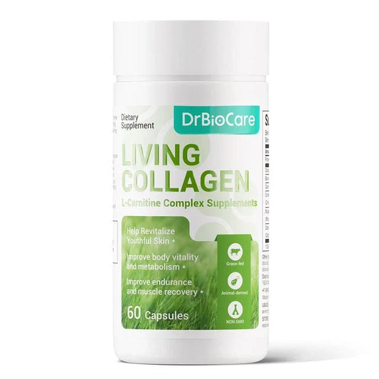 DrBioCare Living Collagen L-Carnitine Complex Supplement, Grass Fed Bovine Collagen Peptides,Bovine Colostrum,Cinnamon Extract,Mulberry Leaf Extract, Non-GMO, 60 Capsules