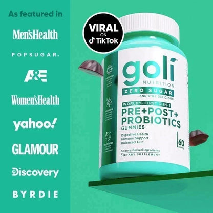 3 Bottles Goli Zero Sugar Best Seller Trio Set Gummies, 60 Counts Per Bottle